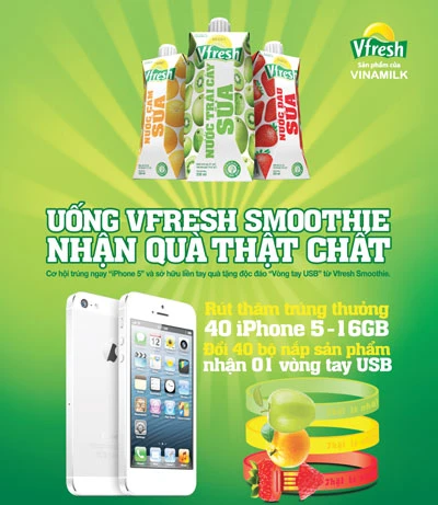 Vfresh Smoothie trao iPhone 5 cho 15 khách hàng may mắn