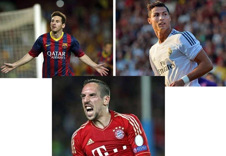 Cầu thủ hay nhất mùa 2012-2013 của UEFA: Ribery, Messi hay Ronaldo?