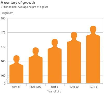 Chiều cao trung bình của nam giới tăng khoảng 10cm