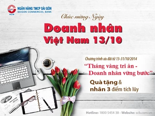 SCB ưu đãi đặc biệt dành cho khách hàng tổ chức nhân ngày Doanh nhân Việt Nam 13-10-2014