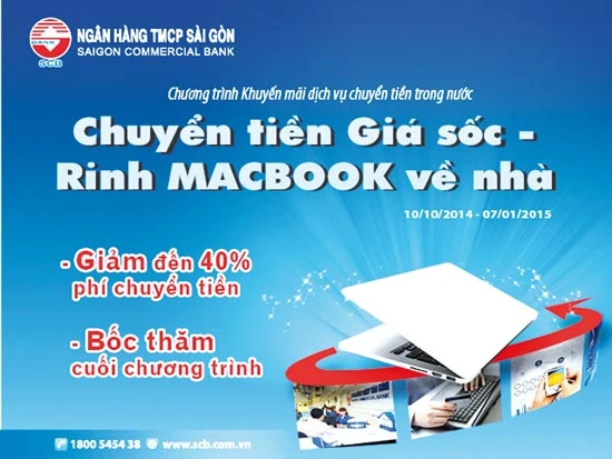 SCB triển khai chương trình “chuyển tiền giá sốc - rinh macbook về nhà”