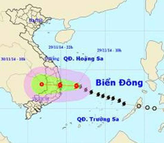 Bão số 4 cách bờ biển các tỉnh Bình Định – Khánh Hòa khoảng 210km về phía Đông