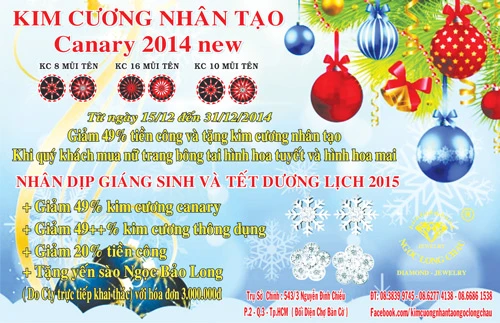 Kim cương nhân tạo Ngọc Long Châu: Giáng sinh lung linh - Năm mới tỏa sắc 2015 - Kim cương nhân tạo Canary 2014 New