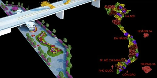 Đà Nẵng: Bản đồ Việt Nam làm từ 200 cây đào