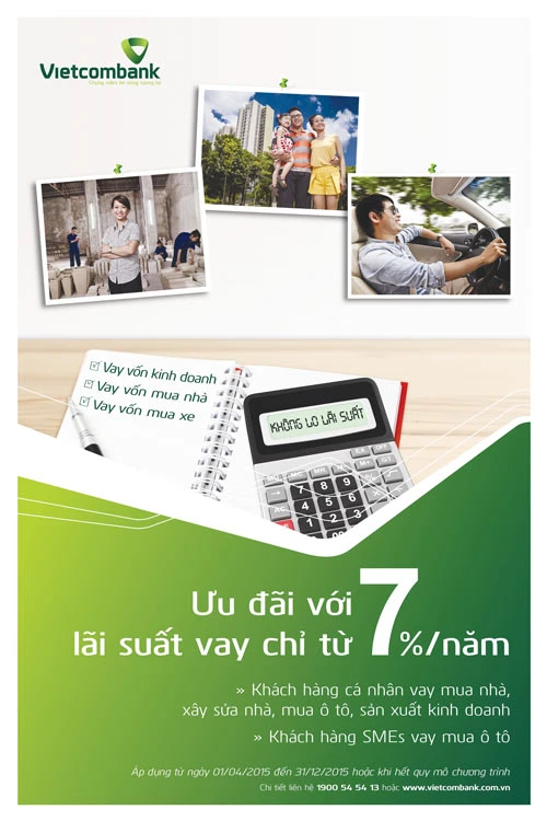 Vietcombank triển khai chương trình cho vay với lãi suất ưu đãi chỉ từ 7% năm