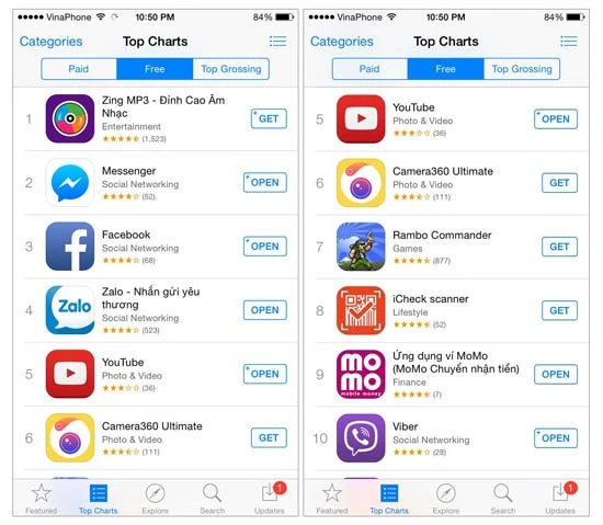 MoMo vào Top 10 ứng dụng miễn phí trên Apple Store Việt Nam