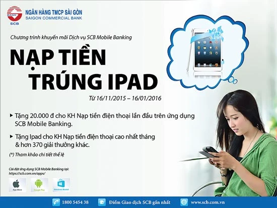 “Nạp tiền - Trúng iPad” cùng SCB