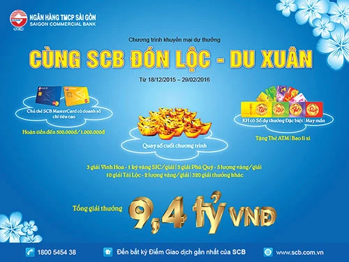 “Đón lộc - du xuân” nhận quà hấp dẫn từ SCB