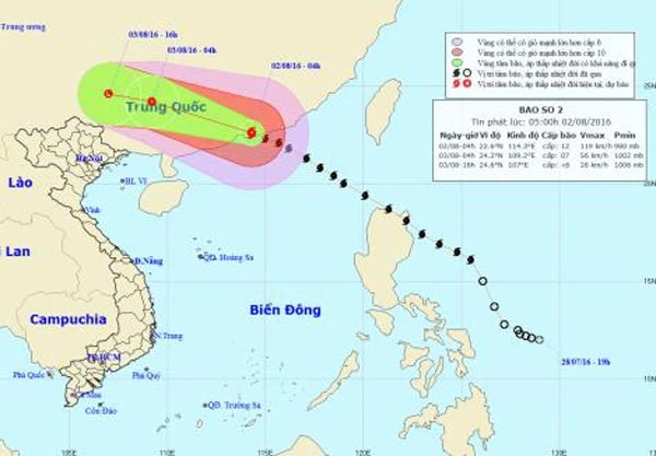 Bão số 2 có thể ảnh hưởng đến vùng biển và đất liền nước ta