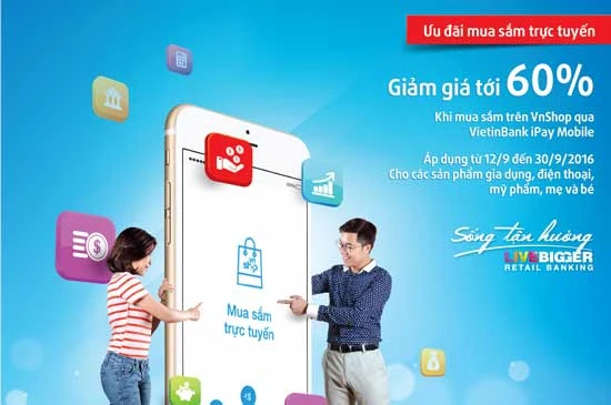 Giảm 60% giá khi mua sắm trực tuyến qua VietinBank iPay Mobile