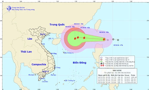 Bão số 6 có tên quốc tế Aere sẽ vào Biển Đông chiều nay