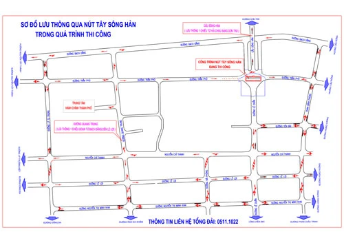 Phân luồng giao thông để thi công nút giao thông phía Tây cầu Sông Hàn