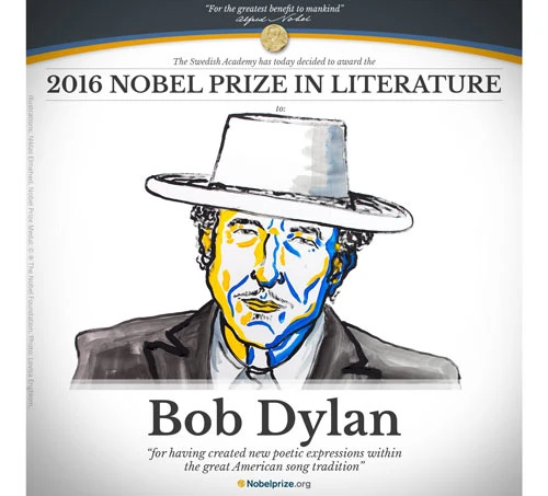Nhạc sĩ, ca sĩ Mỹ Bob Dylan đoạt giải Nobel Văn chương 2016