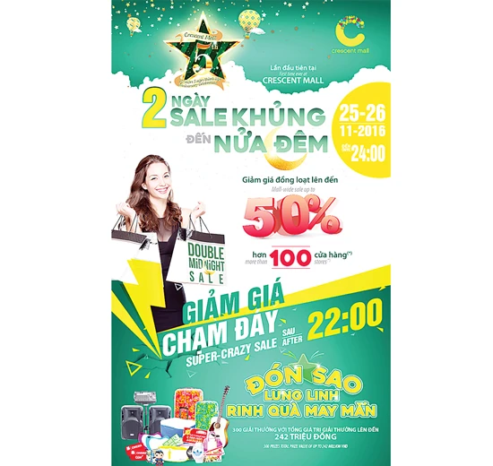 “Sale Khủng Đến Nửa Đêm” trong 2 ngày 25 & 26/11/2016 tại Crescent Mall