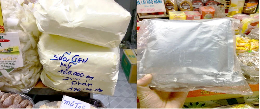 Các loại bột dùng để pha trà sữa không nhãn mác, không thương hiệu được bày bán tại nhiều khu chợ trên địa bàn TPHCM
