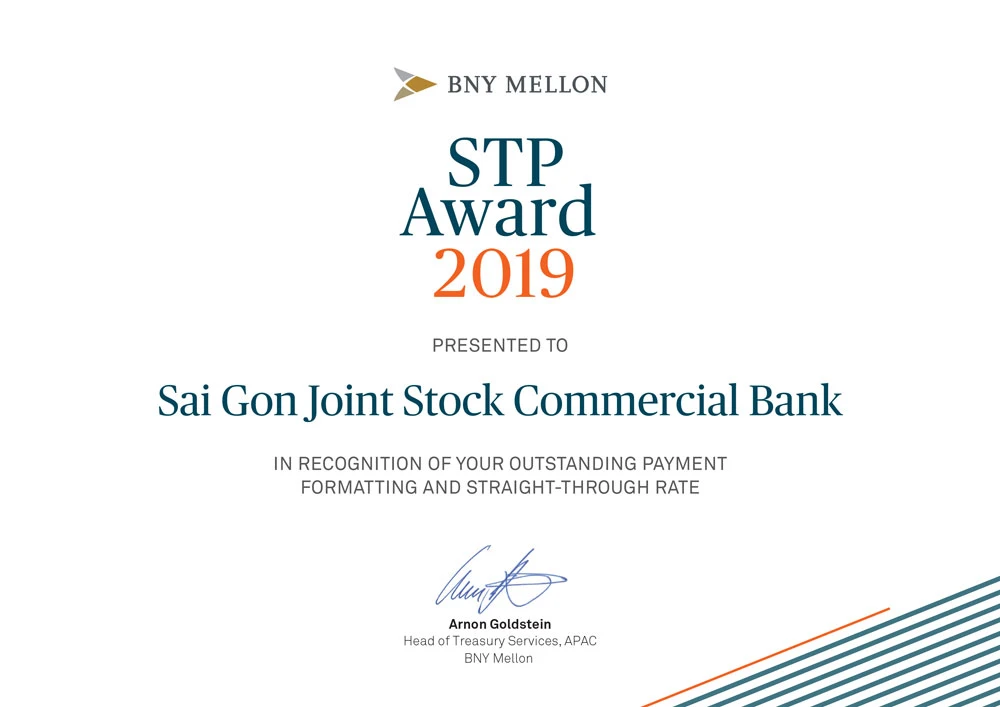 SCB vinh dự nhận giải thưởng STP Award của The Bank of New York Mellon