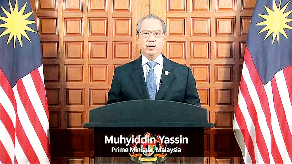 Thủ tướng Malaysia Muhyiddin Yassin phát biểu tại hội nghị. Ảnh: TTXVN