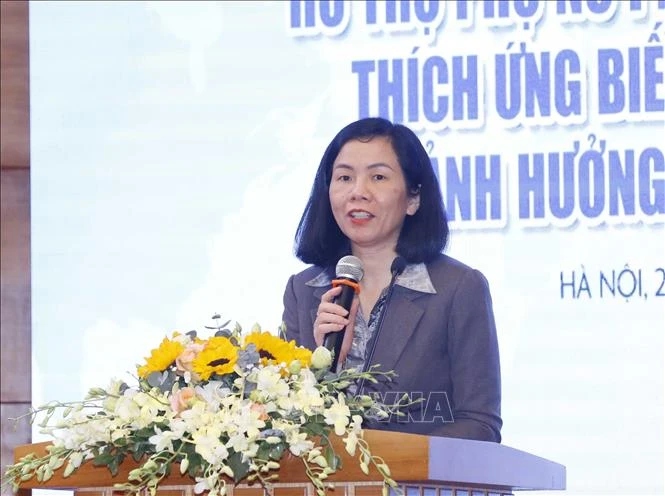 Phó Chủ tịch Hội Liên hiệp Phụ nữ Việt Nam Nguyễn Thị Minh Hương phát biểu. Ảnh: TTXVN