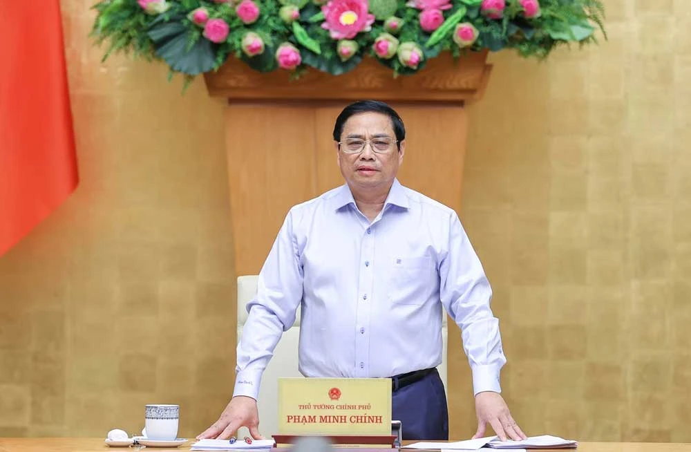 Thủ tướng Phạm Minh Chính phát biểu tại phiên họp Chính phủ thường kỳ tháng 7. Ảnh: VIẾT CHUNG