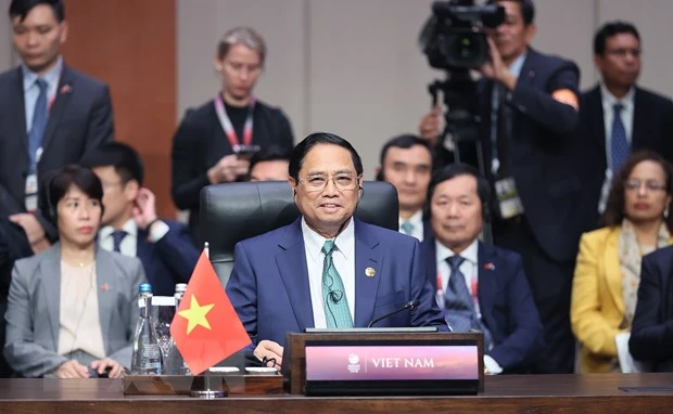 Thủ tướng Phạm Minh Chính phát biểu tại Hội nghị Cấp cao ASEAN-Mỹ lần thứ 11. Ảnh: TTXVN