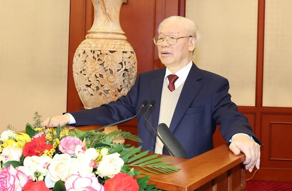 Tổng Bí thư Nguyễn Phú Trọng phát biểu tại cuộc họp. Ảnh: TTXVN
