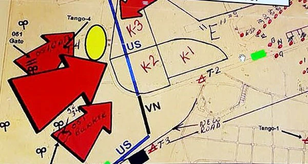 Vòng tròn màu vàng trên bản đồ là khu vực được xác định có hố chôn tập thể các chiến sĩ hy sinh trong trận đánh Tết Mậu Thân 1968 