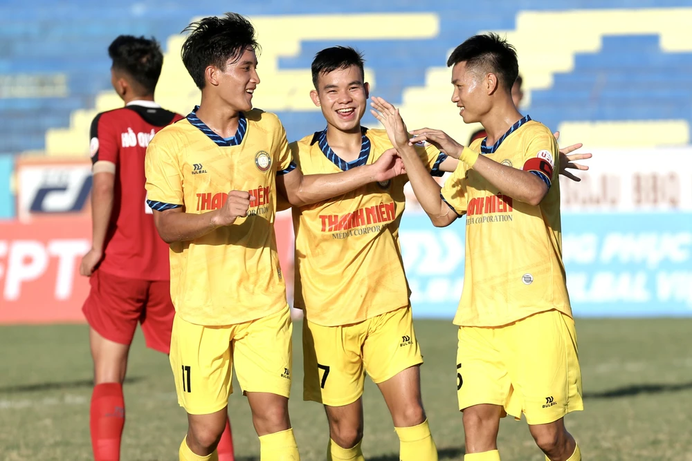 U21 Thanh Hóa có lần thứ 2 liên tiếp vượt qua vòng bảng thuộc vòng chung kết Giải U21 quốc gia 2023. ẢNH: KHẢ HÒA. 