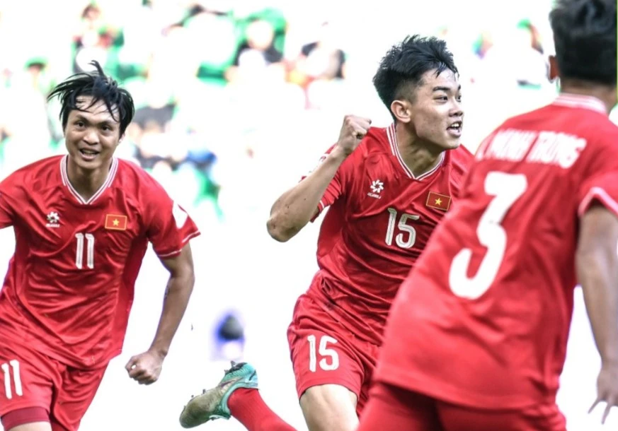 Niềm vui của Đình Bắc khi ghi bàn thắng vào lưới Nhật Bản ở trận ra quân Asian Cup 2023. 