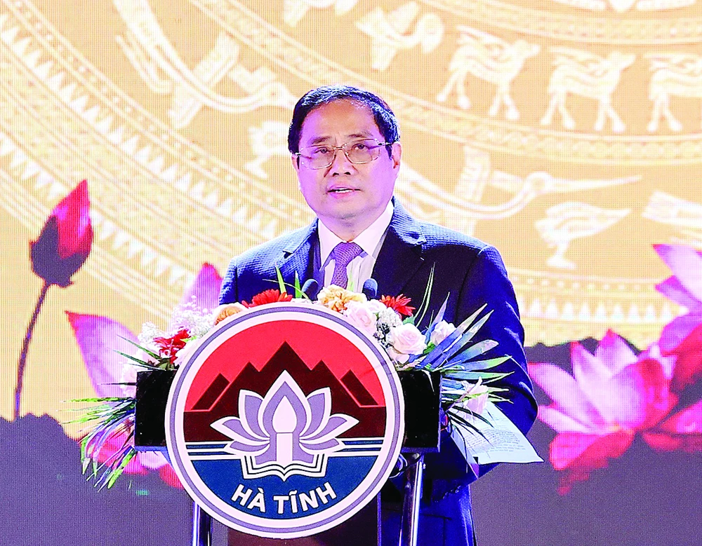 Thủ tướng Phạm Minh Chính phát biểu tại lễ kỷ niệm. Ảnh:TTXVN