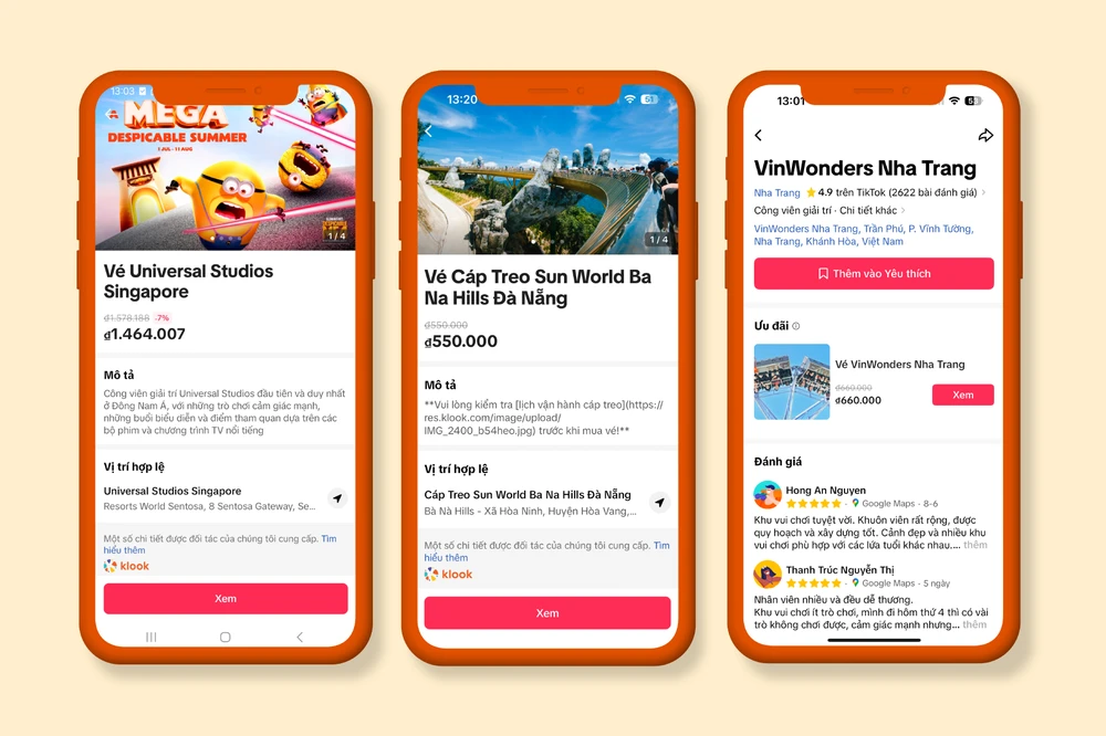 Giao diện khám phá và đặt vé các điểm tham quan trên ứng dụng TikTok