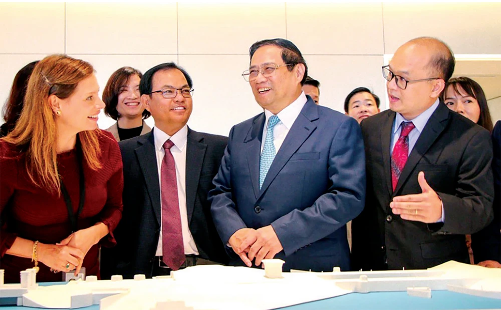 Thủ tướng Phạm Minh Chính dự Diễn đàn kinh doanh Việt Nam - Hoa Kỳ hợp tác trong lĩnh vực công nghệ và đổi mới sáng tạo tại San Francisco, bang California. Ảnh: TTXVN