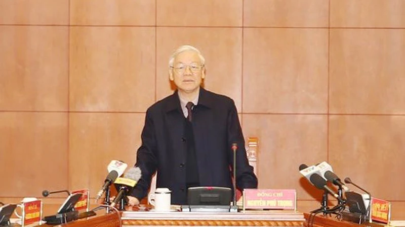 Tổng Bí thư Nguyễn Phú Trọng phát biểu tại cuộc họp của Thường trực Ban Chỉ đạo Trung ương về phòng chống tham nhũng. Ảnh: TTXVN