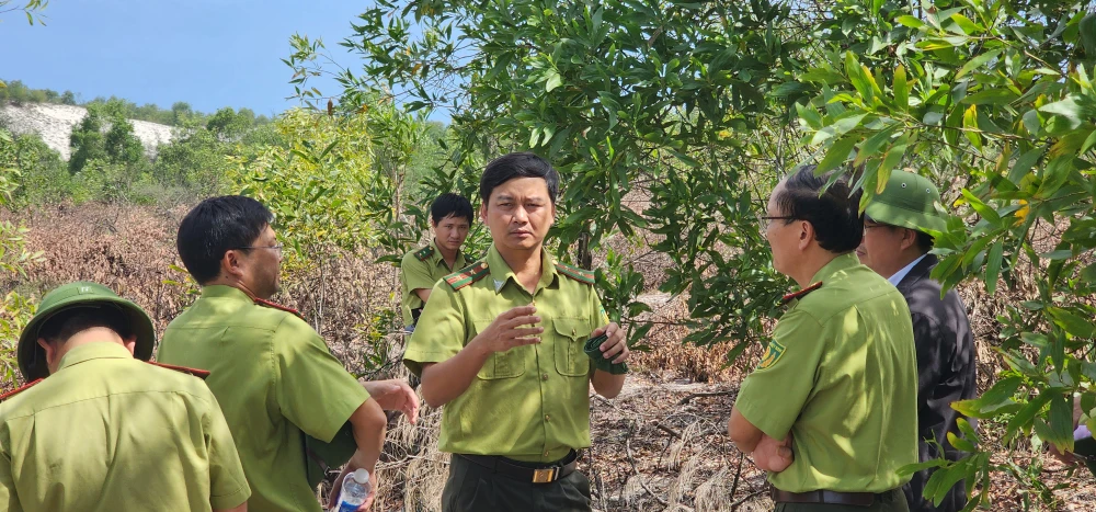 Chi cục Kiểm lâm vùng II cùng với Chi cục kiểm lâm Quảng Bình kiểm tra hiện trường phá rừng phòng hộ 