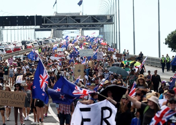 新西蘭反疫苗的示威持續。圖源：互聯網