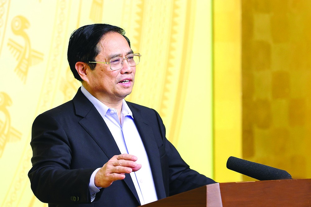 　　政府總理范明政在國家新冠肺炎 疫情防控指委會第14次會議上致辭。