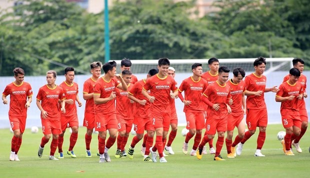 越南國家足球隊接受培訓。