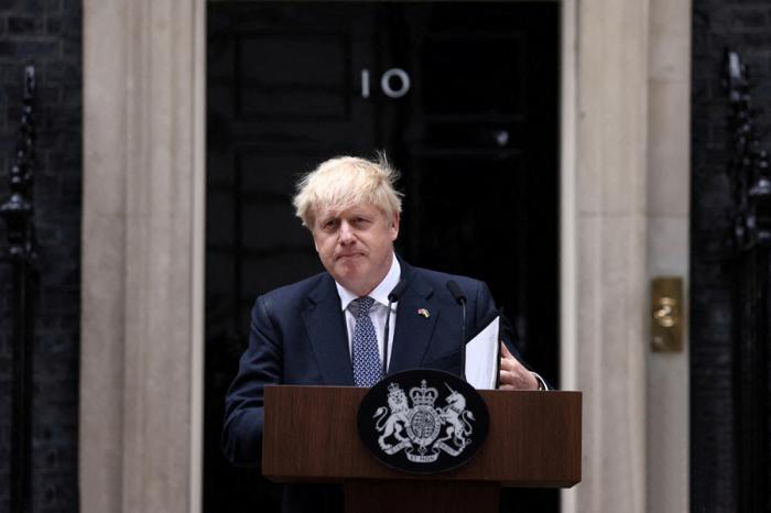 7月7日，英國首相鮑里斯‧約翰遜在倫敦唐寧街10號門前發表講話。
