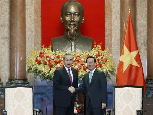 越南国家主席武文赏会见中国外交部长王毅。图自越通社
