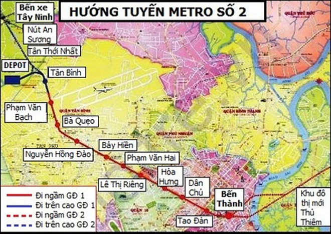 Hướng tuyến Metro số 2 Bến Thành - Tham Lương. Ảnh QUỐC HÙNG