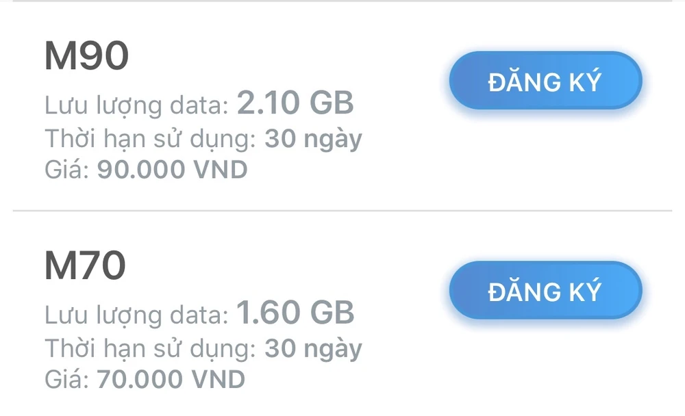 Hai trong nhiều gói Data của MobiFone
