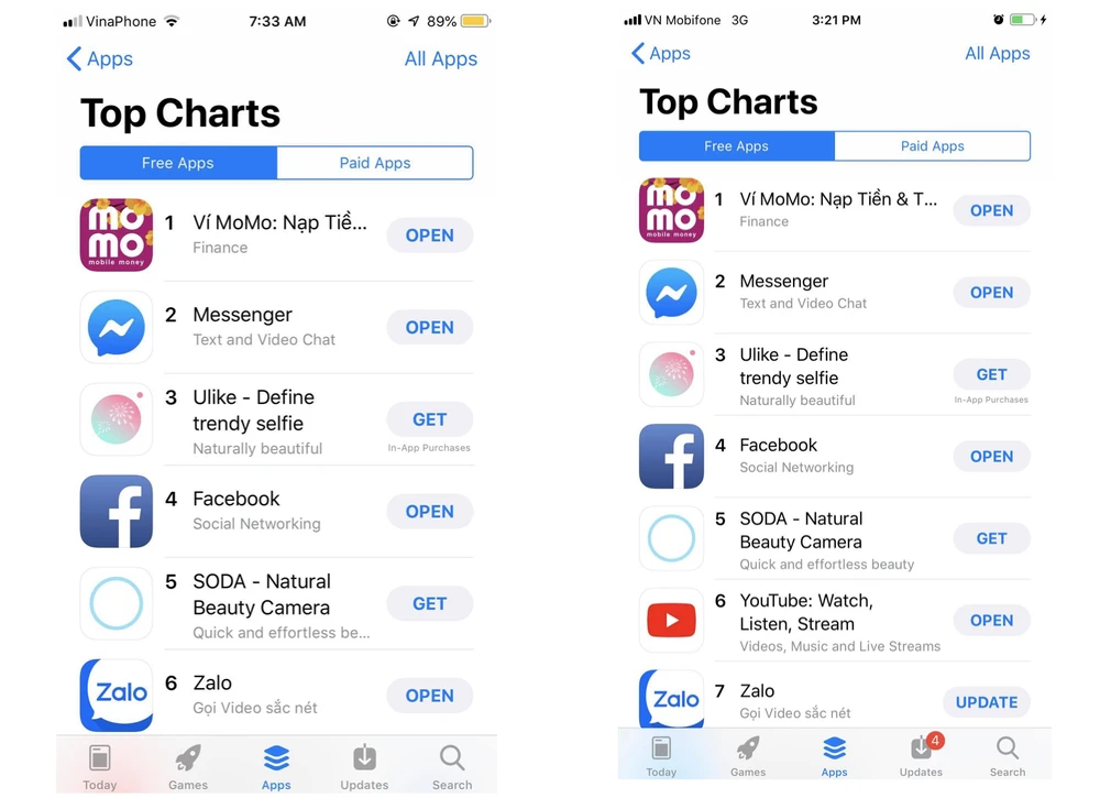 MoMo chiếm vị trí số 1 top các ứng dụng được tải miễn phí trên App Store