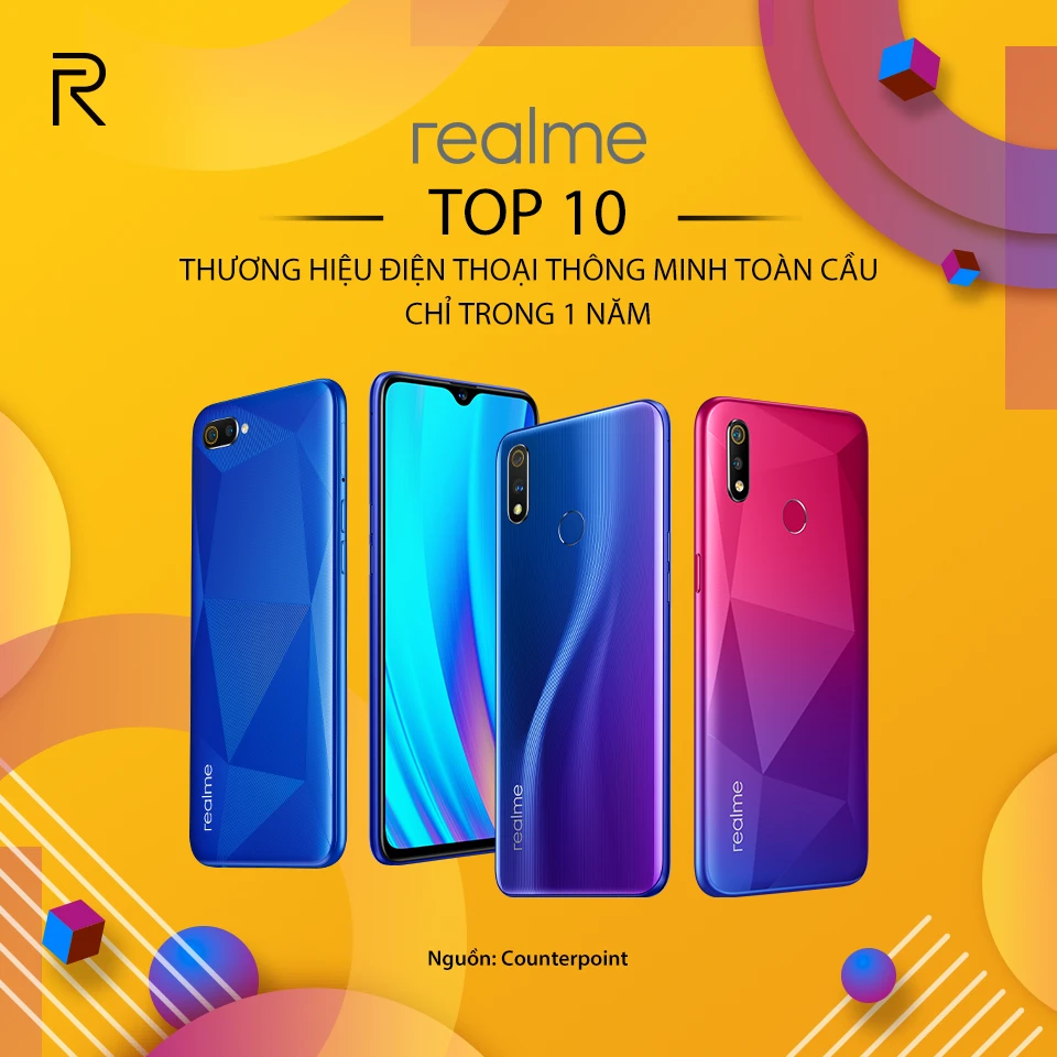 Realme xuất hiện trong Top 10 thương hiệu điện thoại di động thông minh
