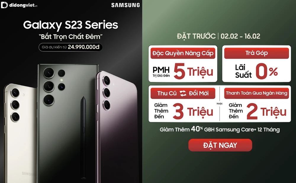 Di Động Việt nhận đặt trước Galaxy S23 series từ 2-2 đến 16-2-2023