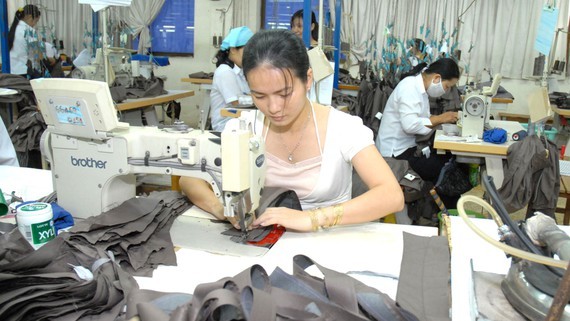 Workers make suit jackets for export. (Photo: SGGP)