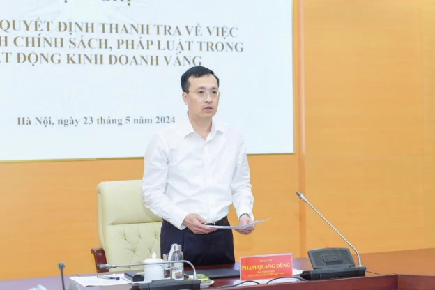 Phó Thống đốc NHNN Phạm Quang Dũng phát biểu tại lễ công bố Quyết định thanh tra việc chấp hành chính sách, pháp luật trong hoạt động kinh doanh vàng.