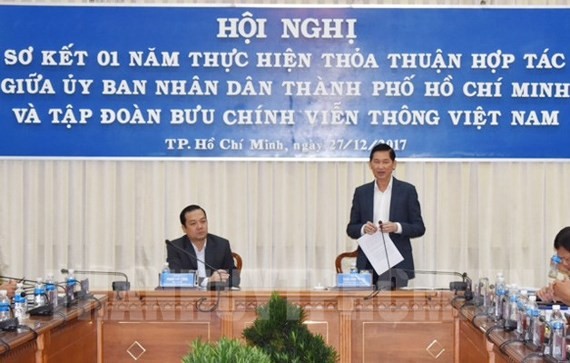 Deputy chairman of HCMC People’s Committee Tran Vinh Tuyen states at the conference (Photo: hcmcpv)