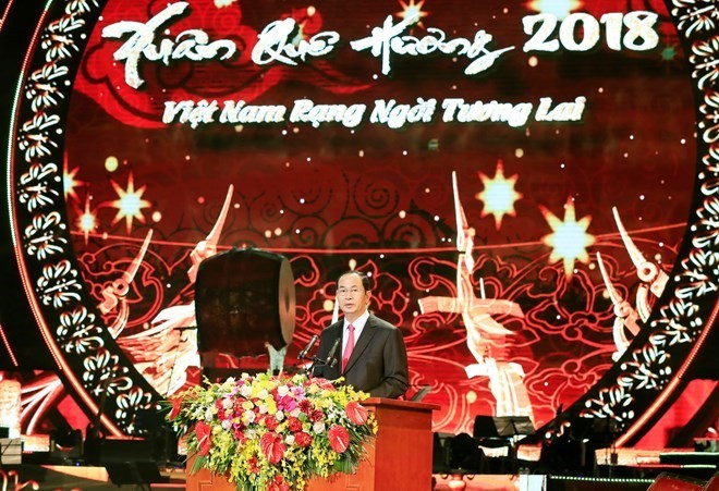 President Tran Dai Quang at the Xuan Que Huong (Homeland Spring) 2018 festival. (Photo: VNA)