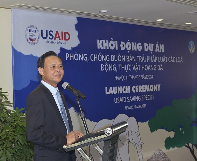Deputy Minister of Agriculture and Rural Development Ha Cong Tuan speaks at the launch of the USAID Saving Species project in Hanoi on May 11. (Photo: USAID)