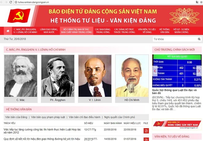 The Communist Party of Vietnam (CPV) Online Newspaper's new website (Photo: tulieuvankien.dangcongsan.vn)