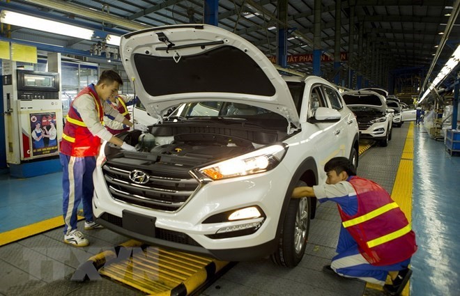 Automobile production in Hyundai Thanh Cong factory (Photo: VNA)